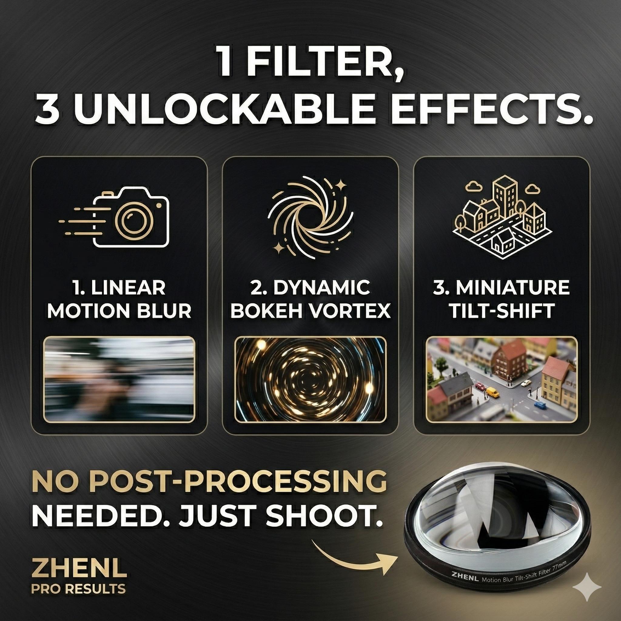ZHENL 58-82mm Linear Prism Filter, 360° Rotating Tilt-Shift & Motion Blur Effect, Cinematic Special Effects Lens Filter for Mirrorless DSLR Portrait & Street Photography, No Post-Editing Needed