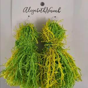 Lime & Yellow small tassel earrings