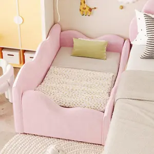 Bellemave  Soft padded floor bed with detachable guardrails, compatible with American standard mattresses, safety bed with high headboard and footrest