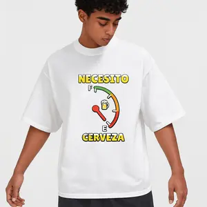 Men’s Funny Spanish Beer Saying T-Shirt NECESITO CERVEZA I Need Beer Graphic Tee with Spanish Flag Colors & Beer Mug Design, Machine Washable Black Casual Shirt for Parties