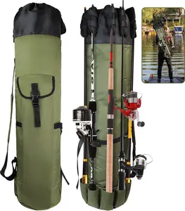 Fishing Rod Case with Reel Storage – 48” Heavy Duty 600D Oxford Fishing Gear Bag, Holds Up to 5 Rods & Reels, Large Capacity Tackle Organizer with Shoulder Strap for Outdoor Fishing Travel