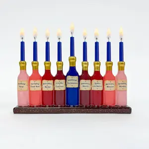 Fine Wines Handpainted Ceramic Menorah Candle Holder