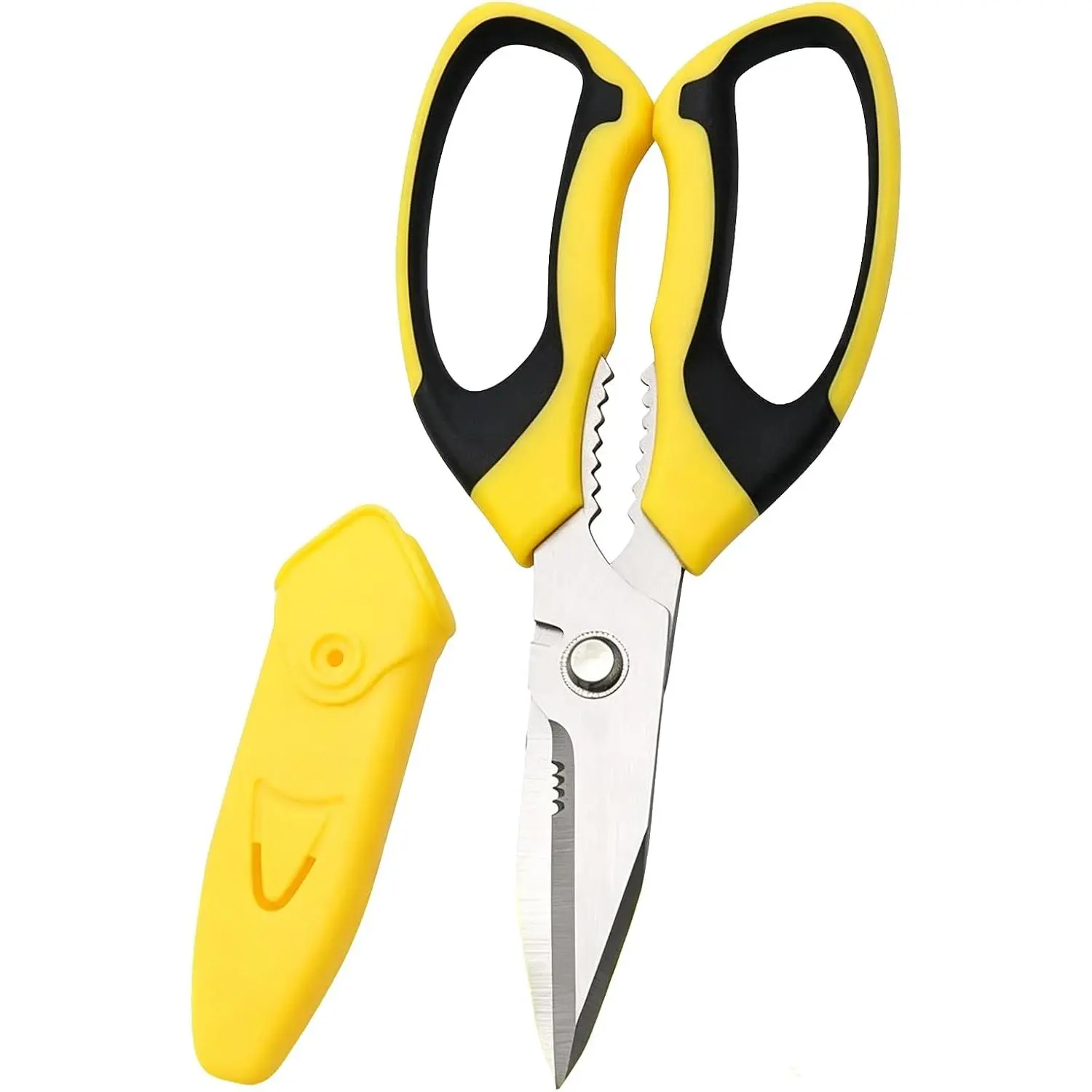 8-Inch Heavy Duty Utility Scissors with Protective Cover, Serrated Stainless Steel Shears for Cutting Fabric, Leather, Cardboard, Carpet, Wire and DIY Crafts