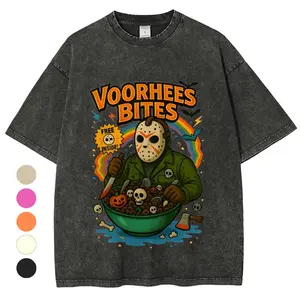 Myers Munch Fun Washed T-Shirt Retro Horror Graphic Tees For Women 100% Cotton Short Sleeve  Breathable Casual Tops for Everyday Wear Outfits For All Seasons