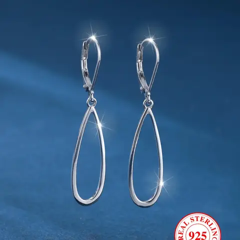 925 Sterling Silver Simple Dangle Earrings, Dangly Earrings, Elegant Minimalist Earrings, Water Drop Shaped Earrings for Women, Fashion Jewelry for Party, Trendy All-match & Exquisite Jewelry for Birthday Gift, Teardrop Earrings