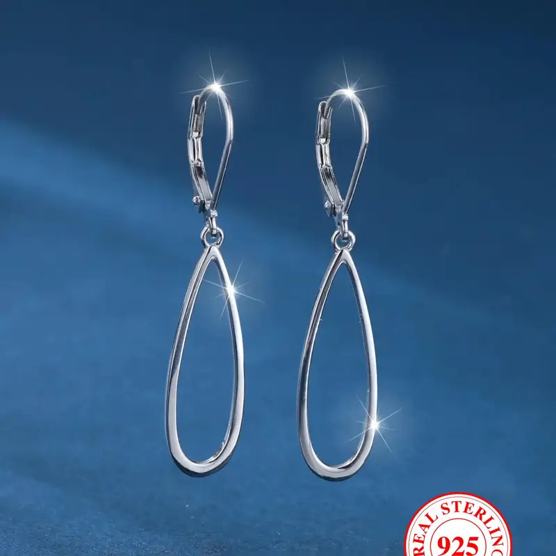 925 Sterling Silver Simple Dangle Earrings, Dangly Earrings, Elegant Minimalist Earrings, Water Drop Shaped Earrings for Women, Fashion Jewelry for Party, Trendy All-match & Exquisite Jewelry for Birthday Gift, Teardrop Earrings