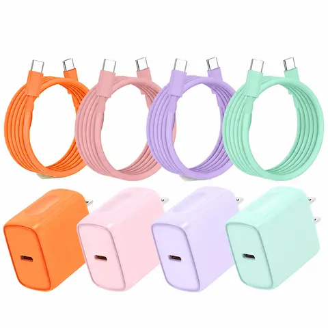 FJAONEM 20W USB-Type C Charger Set - 10ft Extra-Long Durable Cable, 100V-240V Adapter for iPhone 17/16/15 Series, iPad, Samsung S20-S26 Series, Colorful Mobile Accessory