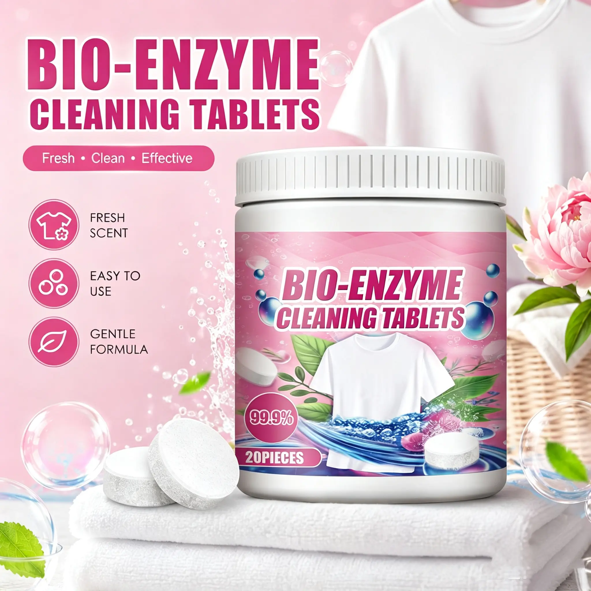20-Pieces Biodegradable Laundry Detergent Tablets, Quick-Dissolving Eco-Friendly Home Cleaner, Powerful Stain-Removing Home Care Solution