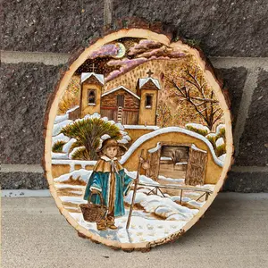 Santo Nino Y Santuario De Chimayo Handcrafted Wood Burning - 13 in. x 10 in. Santuario Church Wall Art By Ambrosio Sanchez Pyrography
