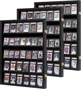 Baseball Card Display Case 3Pack - 35 Graded Sports Card Display Frame - Holds Sport Cards with UV Protection Clear View Lockable Wall Cabinet for Football Basketball Trading Card Vertical Rod Sleeves