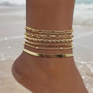Ankle Bracelets for Women Waterproof,Anklets Layered Cuban Link Herringbone Paperclip Chain Anklet Bracelets Heart Infinity Butterfly Snake Anklet Summer Beach Jewelry