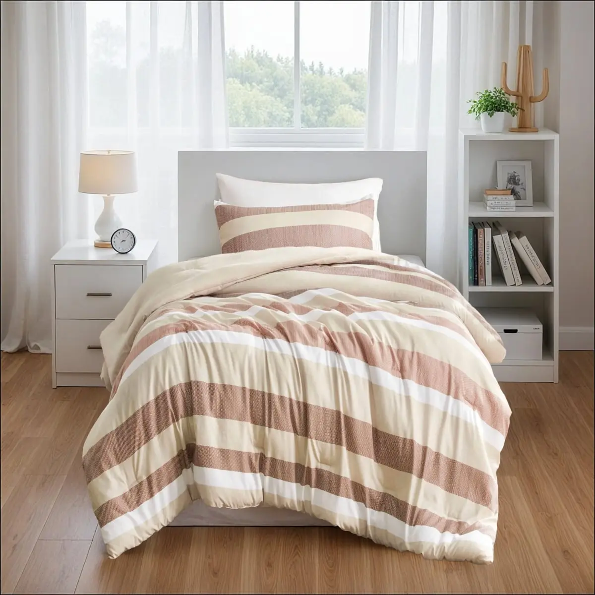 REGENCY HEIGHTS RH10-0010 Stripe Textured Print Comforter Set - Terracotta, Twin & Twin Extra Large, Decorative Microfiber Soft Bedding Set, Decorative Bedding Set, Microfiber Bedding Set