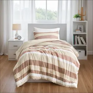 REGENCY HEIGHTS RH10-0010 Stripe Textured Print Comforter Set - Terracotta, Twin & Twin Extra Large, Decorative Microfiber Soft Bedding Set, Decorative Bedding Set, Microfiber Bedding Set