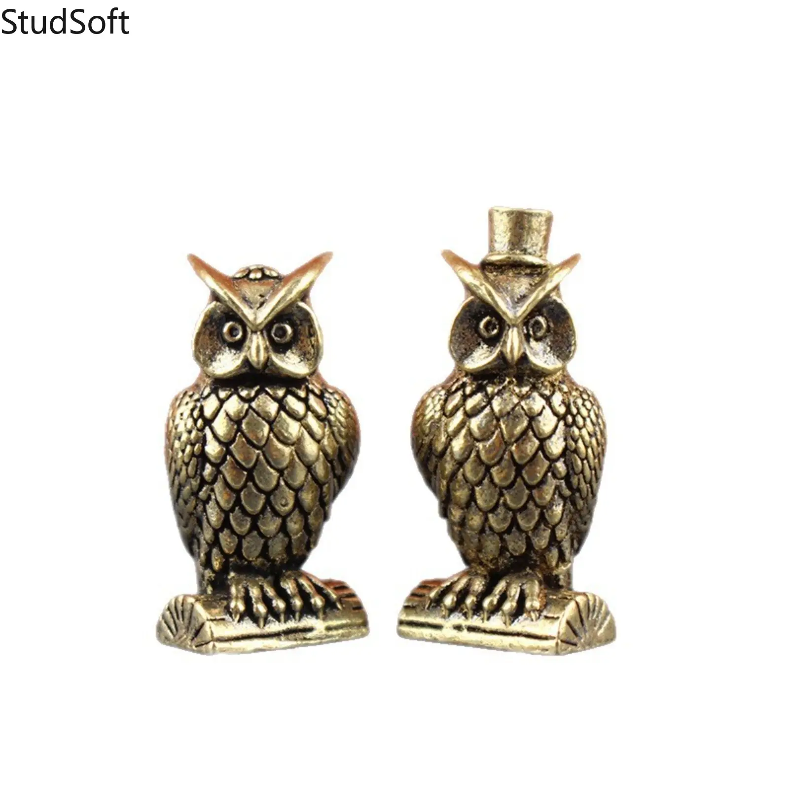 2026 New Mini Brass Owl Collectible Figurine Set - Vintage Top Hat, Round Body Artistic Sculptural Bird Miniature Figurines, Cute Desktop Ornaments for Home Office, Perfect Gift for Bird Lovers, Collectible Figurines,back to school,back to school haul