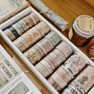 Vintage Styles Washi Tape Set, 32 Rolls DIY Craft Colored Decorative Masking Tapes, Notebook Diary Junk Journal Wrapping Supplies, Scrapbook Page, Scrapbook Materials
