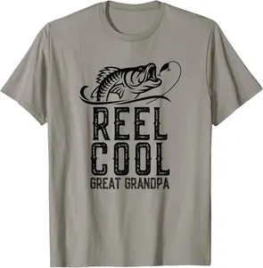 Men's Letter "Reel Cool Great Grandpa Fishing Fisherman Funny Retro" Print Round Neck Tee, Regular Fit Casual Short Sleeve T-shirt For Summer, Men's Top For Daily Outdoor