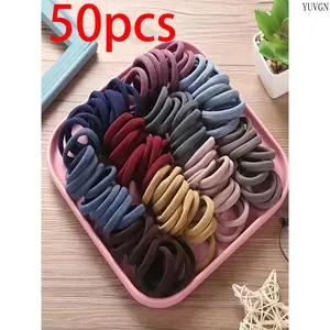 50PCS Random Color High Elastic Hair Ties, Minimalist Thick Hair Ponytail Holders, Soft Stretch No Damage Hair Bands, Casual Versatile Daily Hair Accessories for Women Girls Everyday Hairstyle Styling