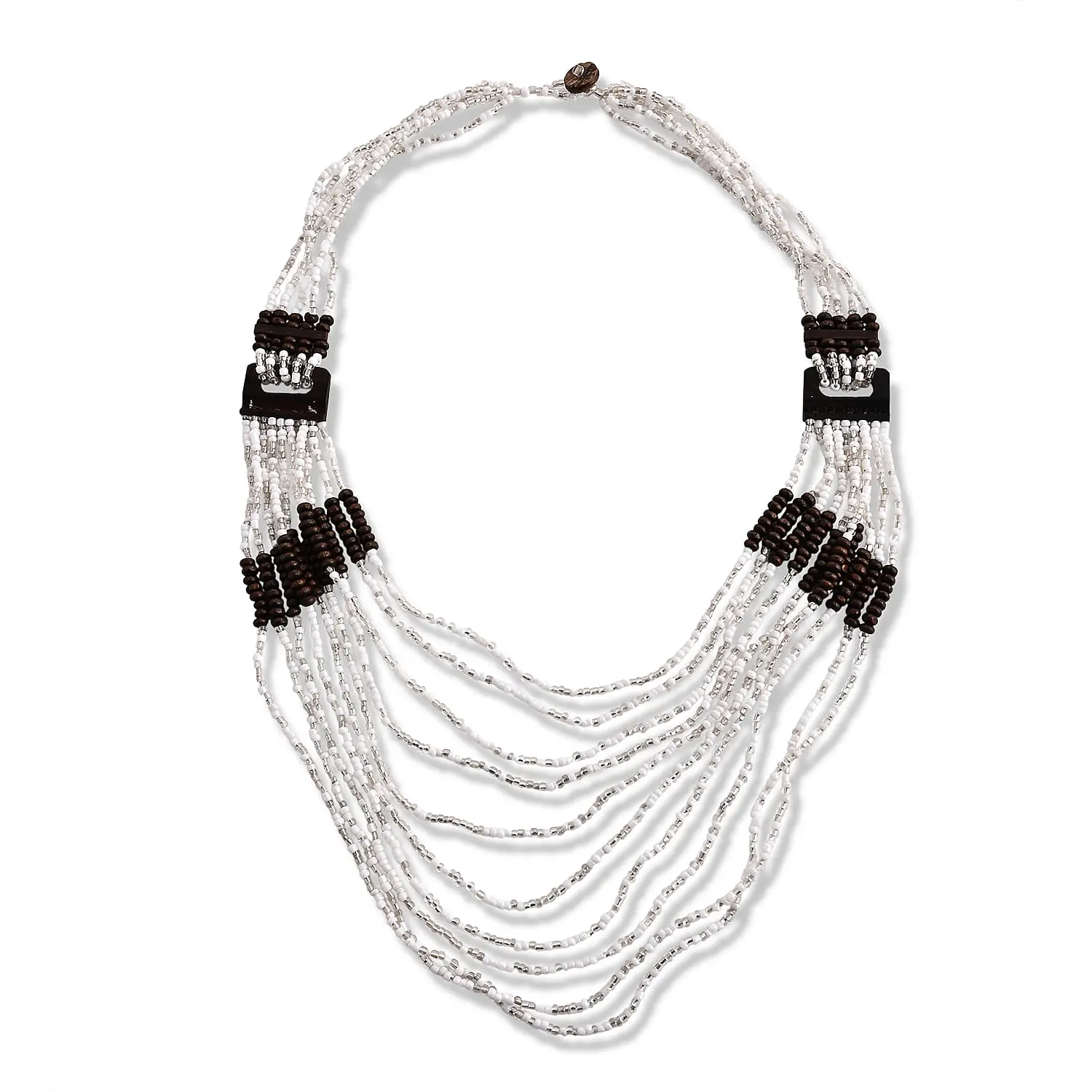 Multistrand Seed Bead Necklace with Wood as Linking and Toggle Lock (24 Inches)