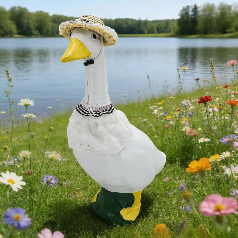 2026 New 23 Inch Concrete Goose Outfit Rustic Yard Ornament Lawn Garden Decor