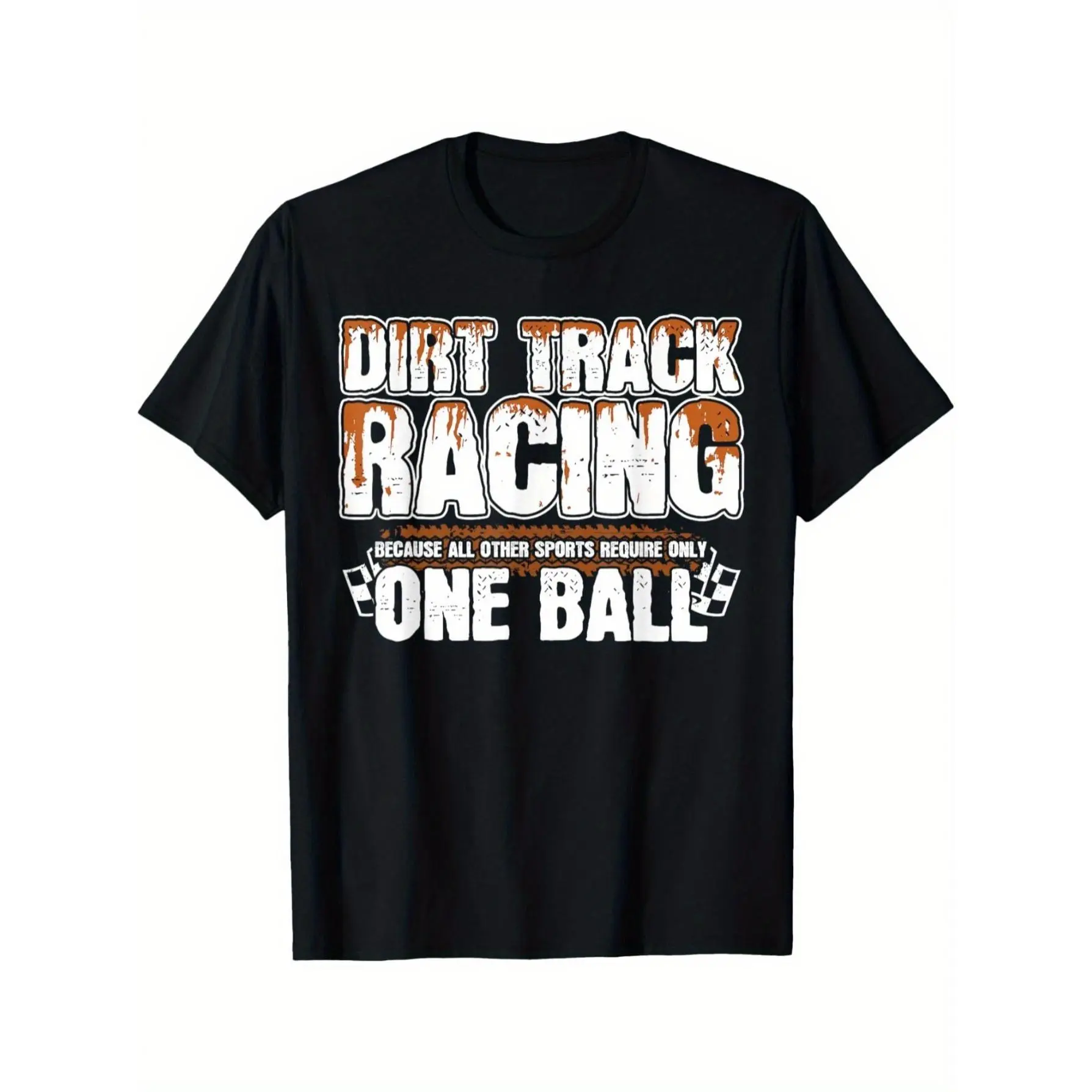 Men'S  Cotton Dirt Track Racing T-Shirt, Crew Neck, Regular Fit, Knit Fabric,with Funny Print, for All-Season Casual Wear,Made in USA