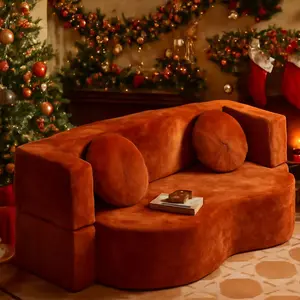 Christmas Special! Foldable Convertible Sofa Bed - Festive Brownish Orange Corduroy Fabric with Pillow, High-Density Foam, Compressed for Easy Shipping, No Assembly, Perfect for Living Room & Bedroom (79"W x 39.4"D x 13.8"H)