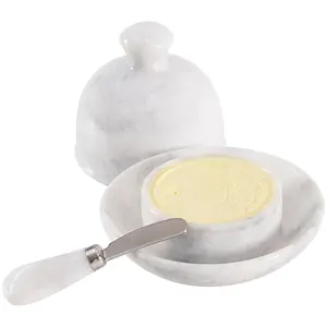 Elborse Marble Butter Dish With Lid 6" Inches White Handmade Butter Storage Container, Ideal Butter Dish and Butter Crock For Counter With Water