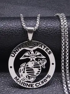 United State Marine Corps Pendant Necklace Stainless Steel Silver Color Commemorative Necklaces chain homme