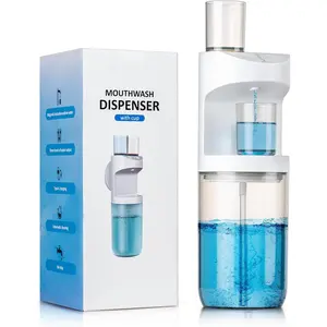 Automatic Mouthwash Dispenser for Bathroom,Bathroom Accessories 19.4 Fl Oz Dispensers with  Cups,Wall Mounted Dispenser,Suitable for   Groups,White