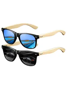 2pcs The latest trendy bamboo frame vintage square sunglasses, suitable for both men and women, available in multiple colors. Equipped with UV400 protective lenses, suitable for various occasions, luxury brand designer sunglasses.