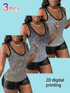 Luxurious Rhinestone Tank Top Set, Elegant Deep V Backless Chic Design, Summer Night Club Party, Women's Sleeveless Shimmering Top