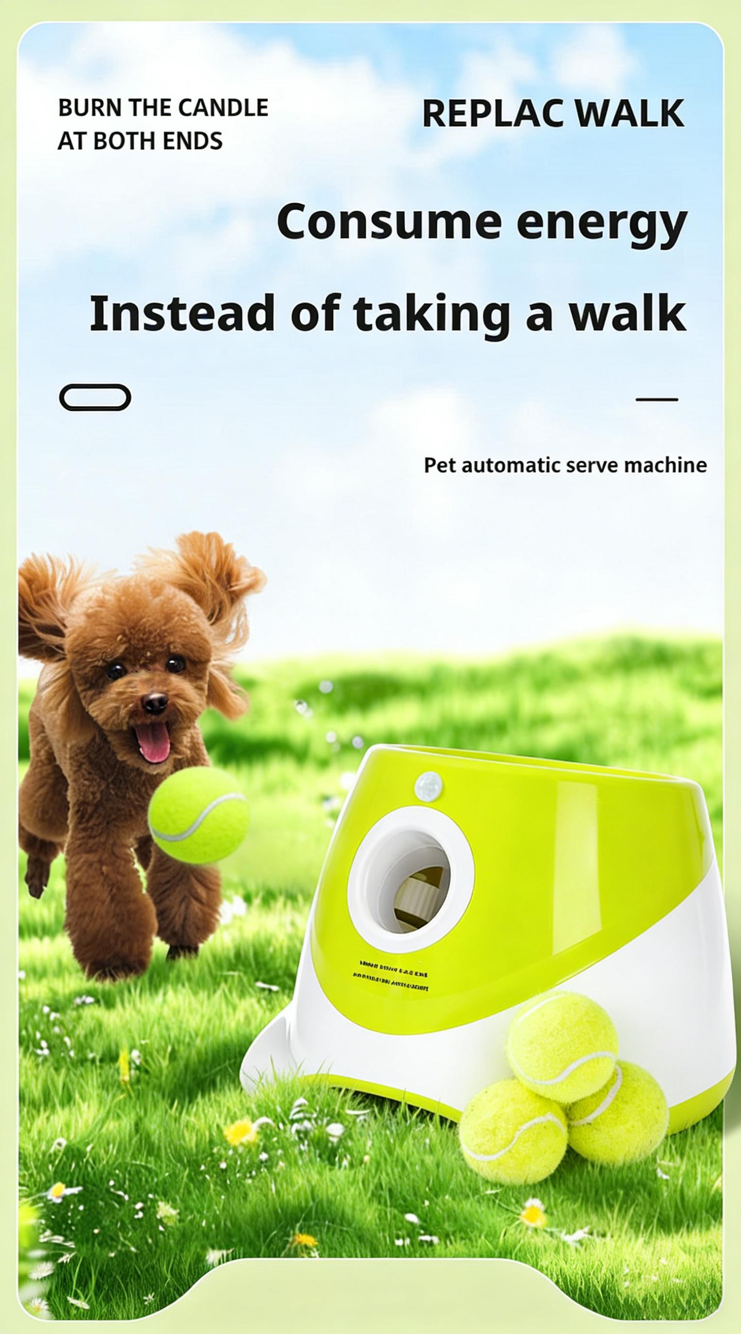 Automatic Dog Tennis Ball Launcher, Rechargeable Dog Ball Thrower with 3 Adjustable Distance Modes, Indoor Outdoor Interactive Dog Toy for Small Medium Dogs