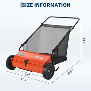 [NEW PRODUCT - FLASH SALE] Garvee 26-Inch Push Lawn Sweeper, Walk-Behind Leaf & Grass Collector with 4 High-Speed Brushes, 7 Cu. Ft. Hopper, Heavy-Duty Yard Sweeper for Lawn, Patio & Driveway, Orange