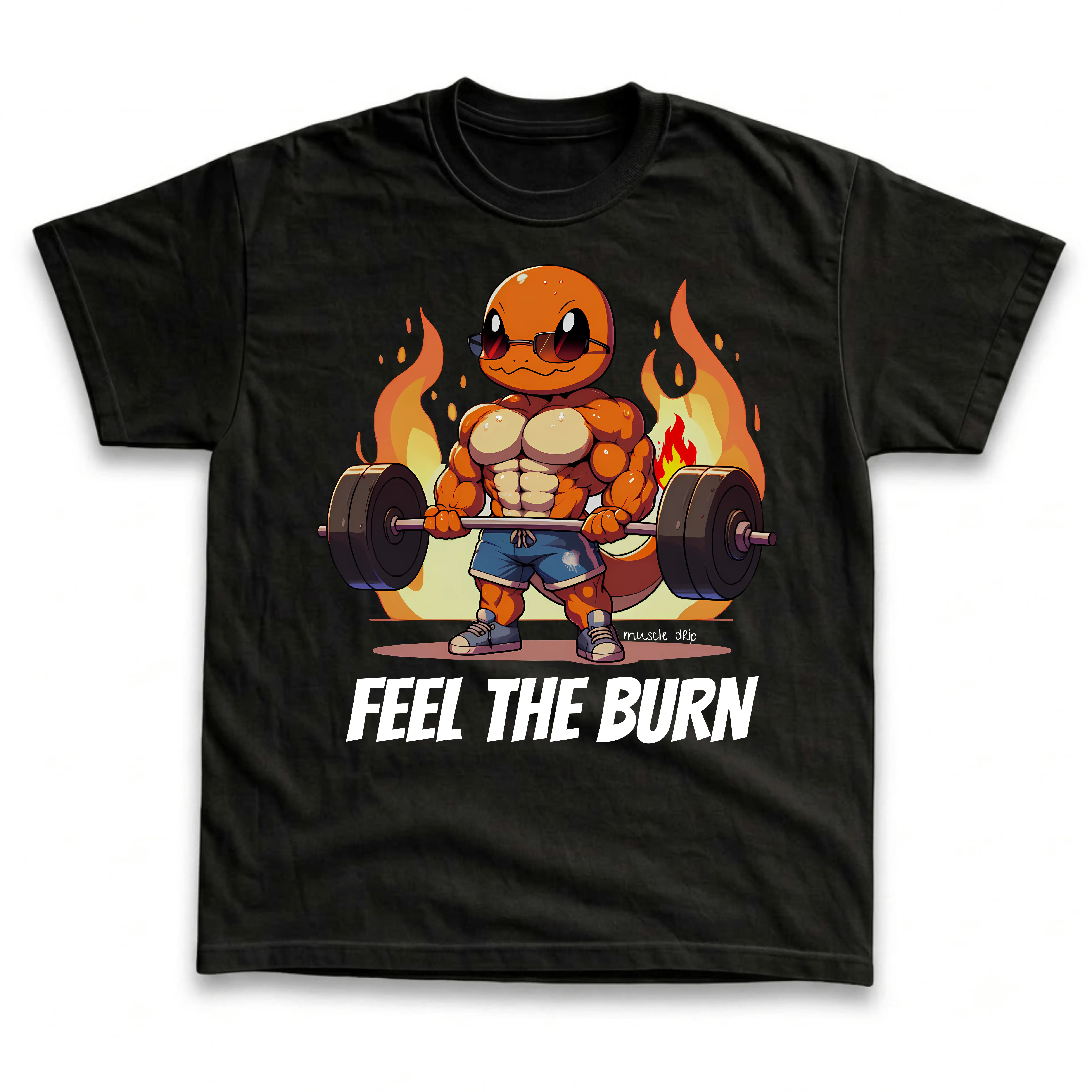 Men's and Women's T-Shirt, Vintage Feel The Burn Graphic Tee, Pokebon Charmanderr Gym T-Shirt, Unisex Gift Manga Anime Tshirt, Gothic Grunge Y2K Emo Scene Amity Affliction Style Clothes Menswear Womenswear Streetwear