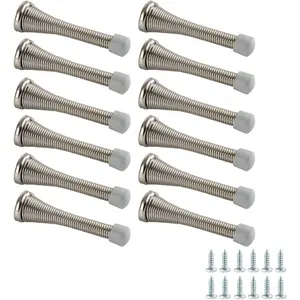Spring Door Stopper, Brushed Nickel, with Rubber Bumper Tips, 12-Pack Spring Door Stopper, Brushed Nickel, with Rubber Bumper Tips, 12-Pack