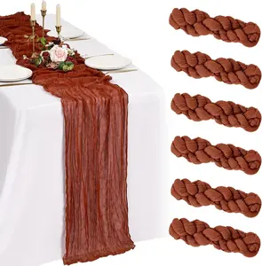 6PCS Cheesecloth Table Runner 10FT Terracotta Fall Table Runner Boho Gauze Cheese Cloth Table Runners Long Rustic Sheer Table Decorations for Wedding Party Bridal Shower Birthday Holiday Home