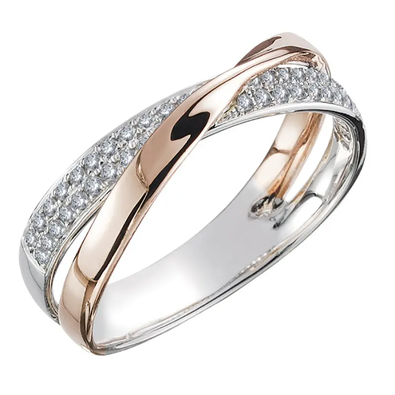 Geometric X-Shaped CZ Ring for Women Two-Tone Gold & Silver Minimalist Stacking Ring Set Adjustable Dainty Everyday Jewelry Gift for Her Sizes 6-10
