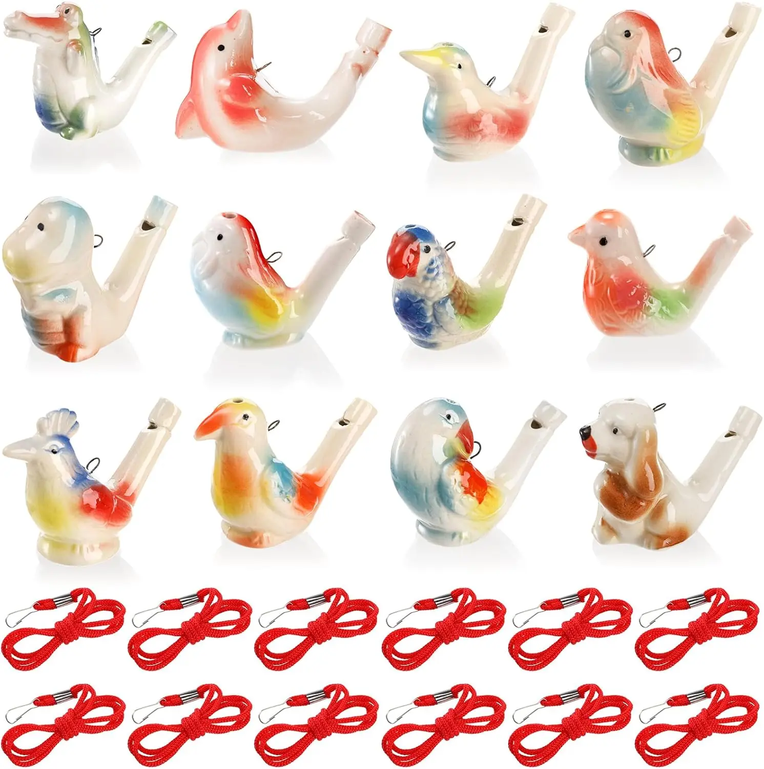 12 Ceramic Bird Whistles, Bird Water Whistles, Bird Call Whistle for Water and Bath Play Fun, Birthday Gift, Easter Gift