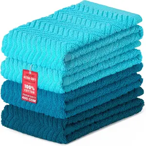 Cotton Kitchen Towels 15" x 25" Absorbent Dish Towels 400 GSM Blue Pack of 4