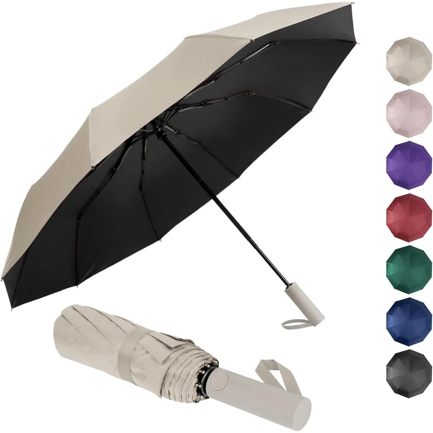 Umbrella for Rain and UV Sun Protection, Compact Portable Travel  Folding Umbrella, Windproof Lightweight Automatic Open and Close UPF50+ for Men Women 10 Ribs