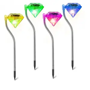 Solar Garden Light Outdoor 4Pcs Diamond LED Light 7-Color Changing IP65 Waterproof Pathway Stake Decorative Lamp for Garden Patio Yard Walkway