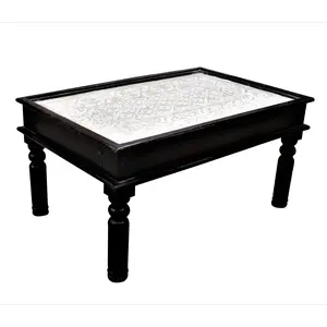 Carved Wooden Panel Inset Two-Tone 36" x 24" Coffee Table