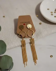 Handmade Long Gold Fringe Earrings with Textured Metal