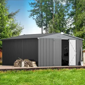 AECOJOY Outdoor Storage Shed with Lockable Doors Modern Large Steel Yard Shed 144 Sq.Ft Storage Area Robust Metal Construction Waterproof Assembly Required