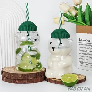 Teddy Bear Water Cup 550ML, Cute Small Bear Plastic Cup, Detachable Straw, Bottle, Home Use, Bar, Restaurant, Car, Casual Bar, Cafe (boxed)