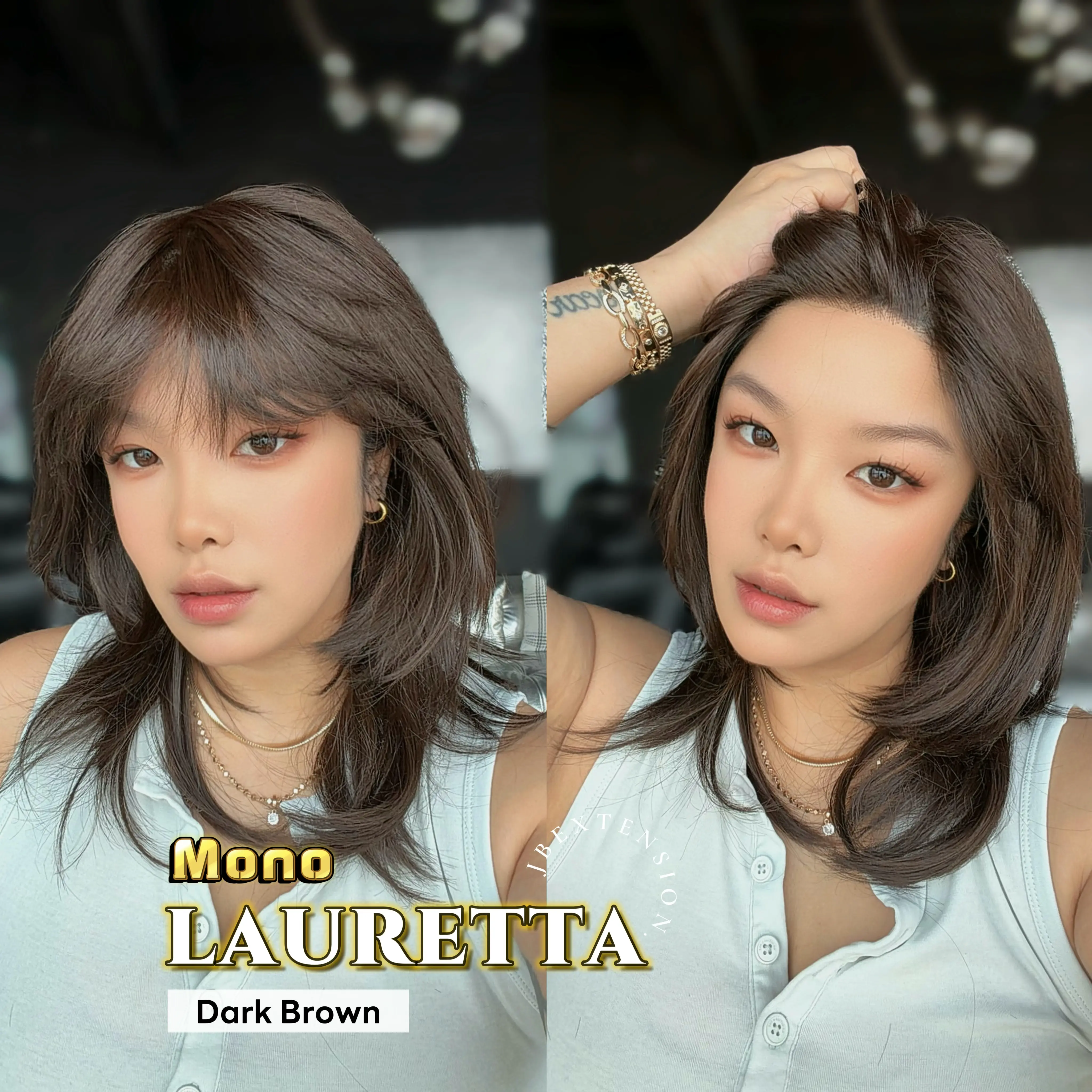 JBEXTENSION LAURETTA MONO Monofilament Handmade Wig 6X5 Full Monofilament Hand Tied Top Wig 17 Inches Mono Lace Wig with Anti-slip Silicone Strips Glueless Wig LAURETTA MONO【BENDY EAR TABS】