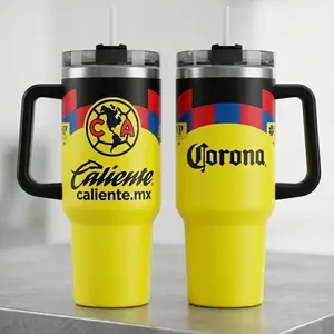 Mexico Soccer Inspired 40oz Tumbler, Football Fan Mug with Handle and Straw, Insulated Travel Cup Gift Idea
