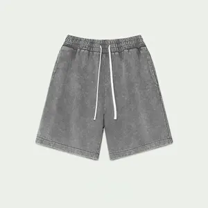 2026 New Distressed Summer Shorts Men 320G Heavy Cotton Drawstring Harajuku Loose Sweatshorts Male Casual Short Pant Streetwear