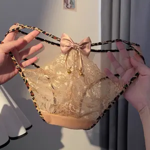 Spicy Girl Bell Sexy Leopard Lace Panties Pure Desire Hollow Breathable Beautiful Buttocks Thin Mid-Waist Triangle Panties for Women