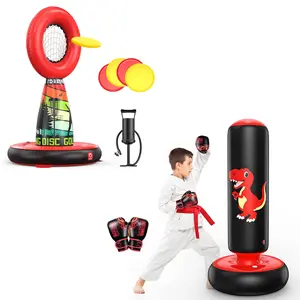 48inch Inflatable Dinosaur Punching Bag + Inflatable Frisbee Combo, Safe Soft Kids Toy Set, Easy to Inflate, Water-Filled Base for Stability, Fun for Toddlers & Kids