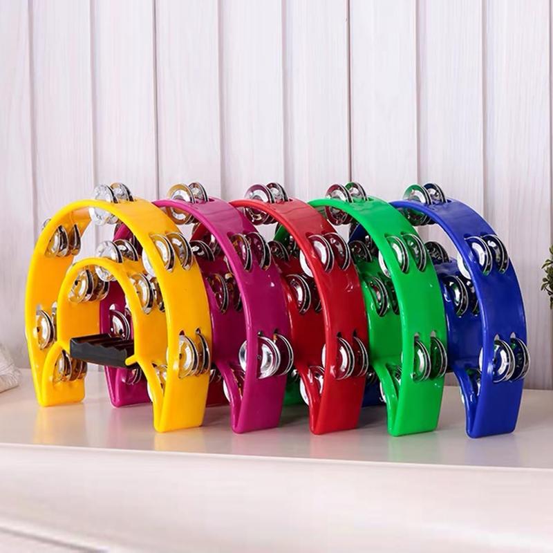 Multicolor Handheld Tambourine Double Row Jingles Ergonomic Grip Music Instrument